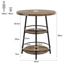 LITTLE TREE 90cm Round Bar Table, Counter Height Pub Table With Storage Shelves, Sturdy Metal Frame Brown Dining Table For Kitchen & Small Spaces - Brown - View 2