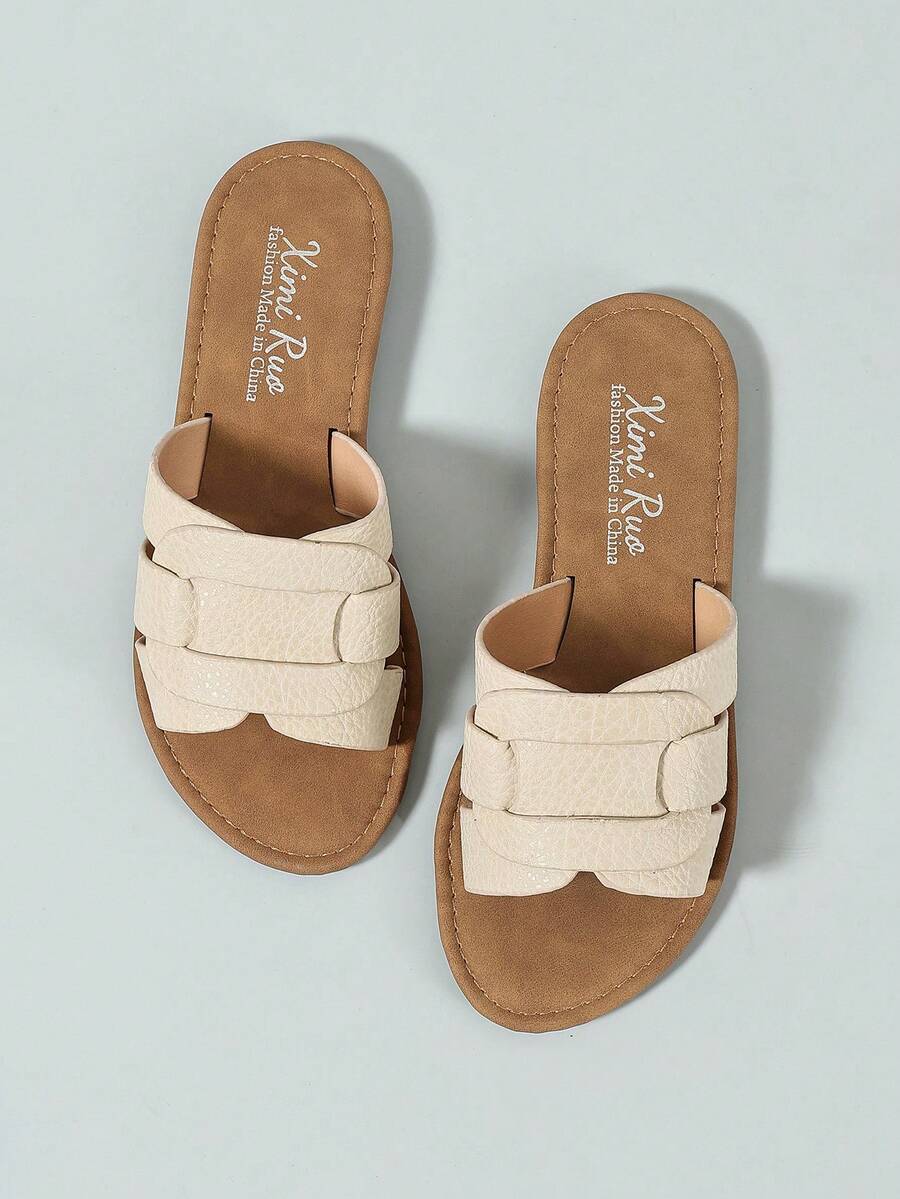 Ximi Ruo Women's Casual Flat Woven Roman Sandals, Suitable For Spring, Summer, Outdoor, Beach, Apartment, Dress Matching, Fashion Slip-On Slippers - Beige - View 1