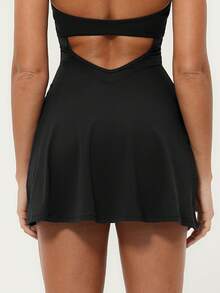 TimeOff 1pc Women's Lace Halter Backless Slit Dress With Lining And Pockets, Anti-Flashing Design Sports - Black - View 8