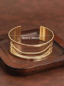 1pc Vintage Hollow Tassel Chain Cuff Bracelet, Fashionable & Versatile For Women - Gold - View 5