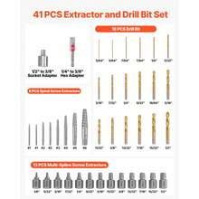 Screw Extractor Set With Drill Bits, 41 Pieces, Easy Out Bolt Extractors And Drill Bits, With Adapters, Solid Storage Case, Cr-Mo Steel For Removing Rounded, Broken, Or Stripped Bolts, Screws - Screw Extractor Set, 41 Pieces - 查看 2