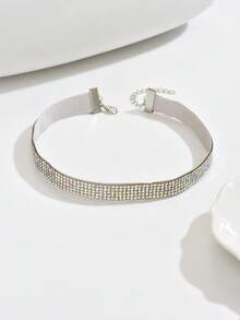 1 pieza Accesorio de diseño de nicho para mujer, collar con piedras blancas y de colores incrustadas con diamante de imitación, estilo europeo y americano de vacaciones - Blanco - Ver 4