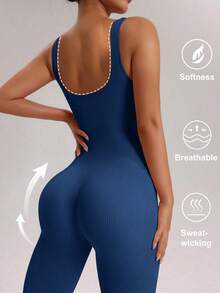 VVX Shapewear Bodysuit For Women Tummy Control Square Neck Seamless Ribbed One Piece Jumpsuit Sleeveless Tank Top Leggings - 黑色/藏青色 - 查看 5