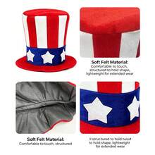 1 chiếc mũ chóp cao kiểu Mỹ Uncle Sam, mũ ngày Quốc khánh 4 tháng 7, mũ trang trí kim sa hình ngôi sao và cờ Mỹ ngày 4 tháng 7, mũ kỷ niệm 250 năm ngày Quốc khánh, chất liệu polyester, mũ chóp cao sọc đỏ trắng xanh, đồ dùng trang trí tiệc ngày Quốc khánh. - Nhiều màu - Xem 7