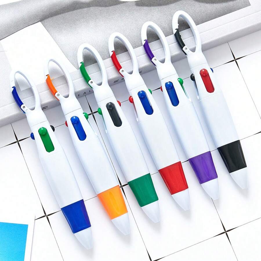 12Pcs 4-In-1 Multicolor Ballpoint Pens With Carabiner Clip, Retractable 4 Color Pen, Portable Pocket Pen For Students, Nurses, Office & Outdoor, 1.0mm Medium Point - Bộ - Xem 1