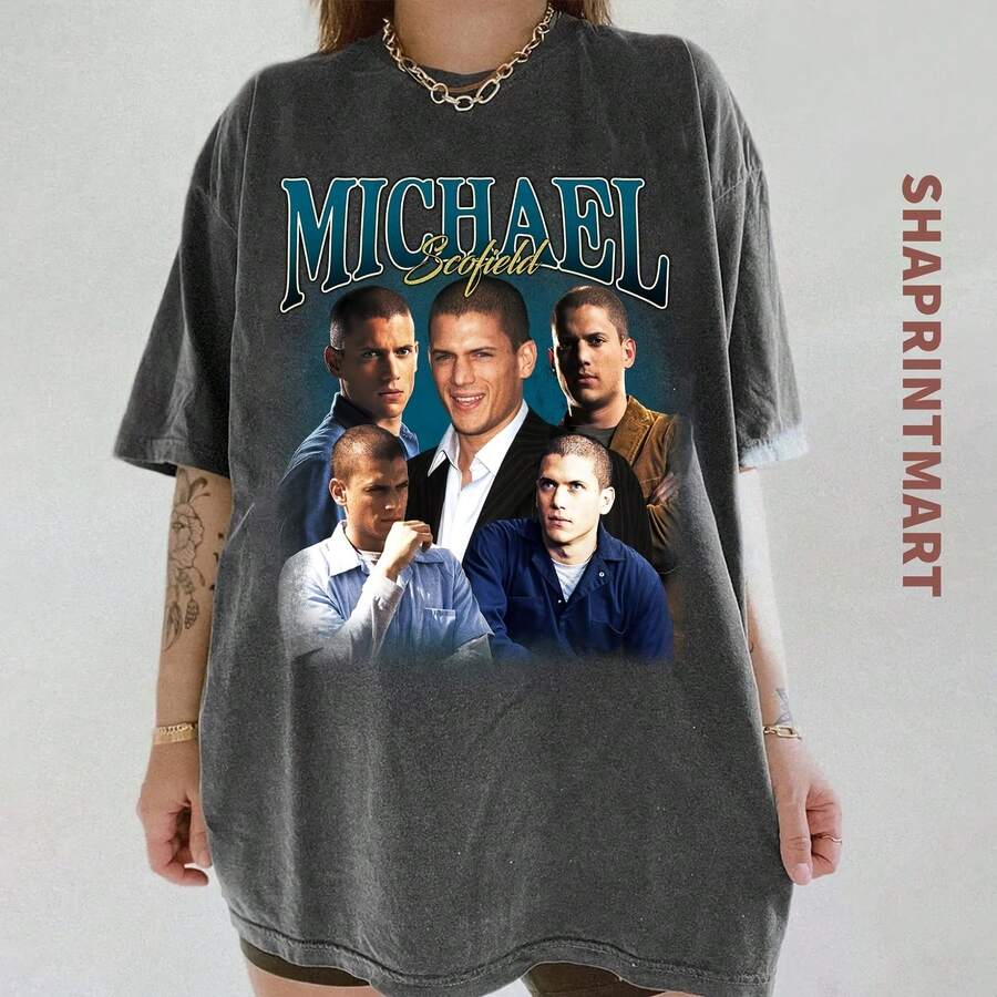Michael Scofield T-Shirt, Retro Bootleg Comfort ColorsA Tee - Black - View 1