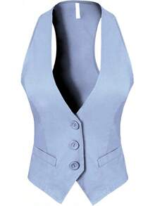 Women's Racerback Tuxedo Vest Slim Fit Stretch Waistcoat Versatile Dressy Casual Sleeveless Layered Outfit - 嬰兒藍 - 查看 6