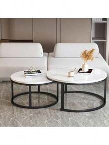 Luxury Small Coffee Table, Minimalist Modern Round Side Table For Small Living Room, Simplistic Design - White - View 1