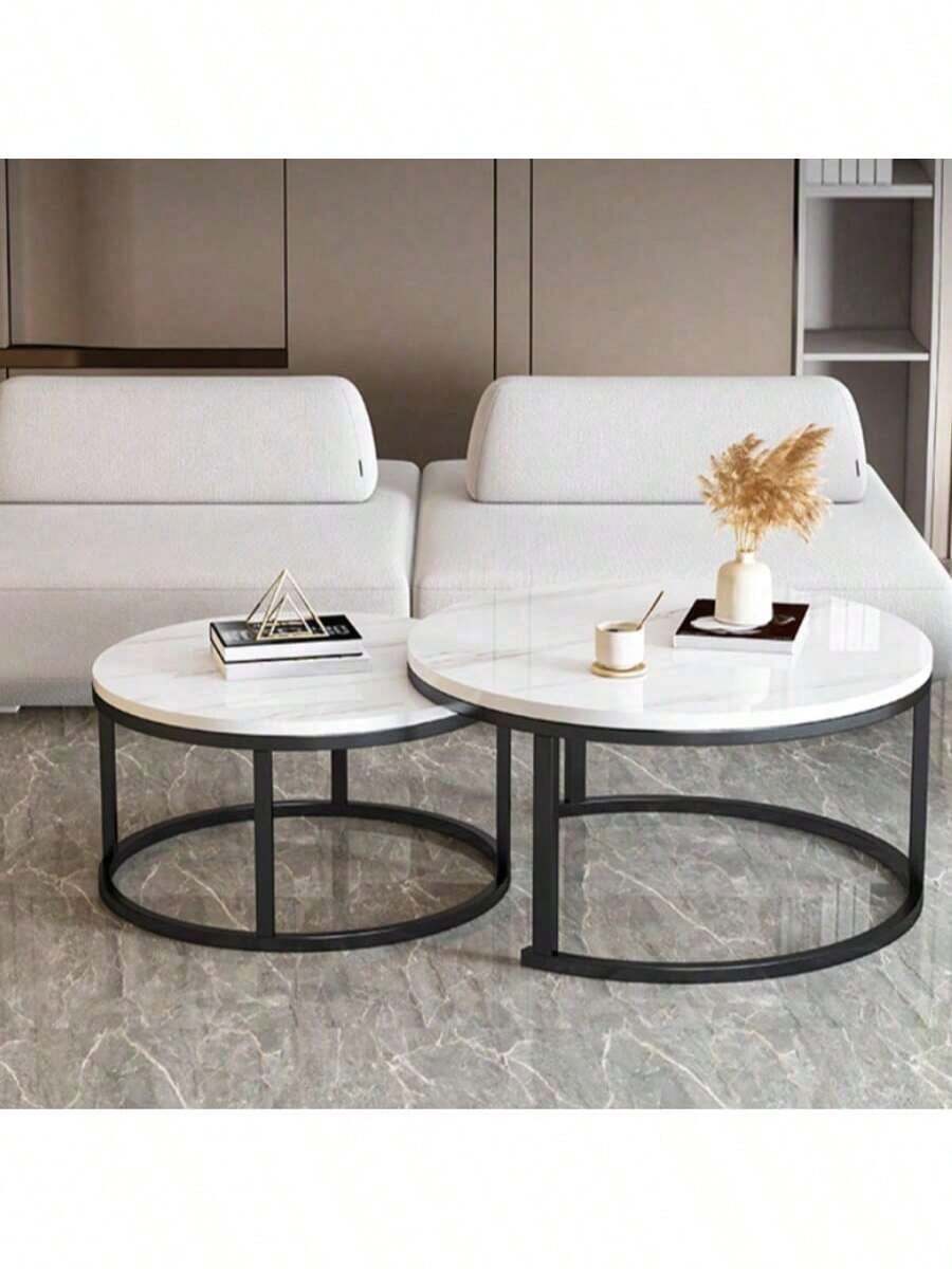 Luxury Small Coffee Table, Minimalist Modern Round Side Table For Small Living Room, Simplistic Design - White - View 1