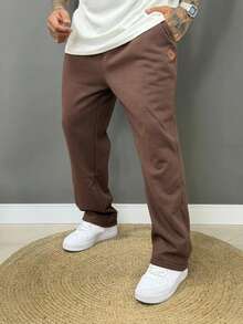 Men's Oversized Baggy Straight Leg Sweatpants With Fleece Lining - Rust Brown - View 1