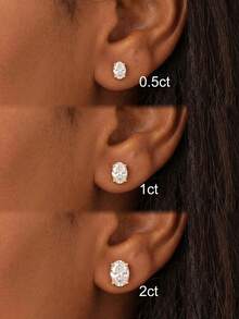 1 Pair 4-Prong Oval 0.5ct-2ct Diamond Earrings, Elegant Romantic Women's Jewelry, High-Quality Birthday Anniversary Girlfriend Gift - Oval Diamond Earrings - View 2