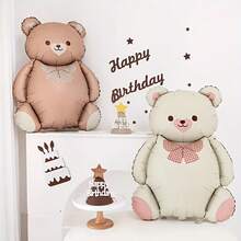 2pcs/Set Matte/Frosted Caramel Butterfly & Teddy Bear Foil Balloons, 35 Inches Each, Suitable For Birthday Party, Celebration, Anniversary, Festival, Backdrop Decor, Outdoor Party - Multicolor - View 16
