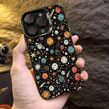 Fondo de dibujos animados de planetas y estrellas de colores. Esta funda para teléfono es compatible con Samsung, Apple, VIVO, OPPO, , Transsion, ,  y Honor. Fabricada en silicona TPU, ofrece protección contra golpes y caídas. - Negro - Ver 4