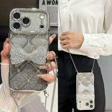 1pc Bowknot Rhinestone Diamond Grid 6D Electroplated Glitter Phone Case, Compatible With IPhone 17/16/XR/XS Max/11/11 Pro/11 Pro Max/12/12 Pro/12 Pro Max/13/13 Pro/13 Pro Max/14/14 Pro/14 Pro Max/15/15 Pro/15 Plus/15 Pro Max, Protective Cover - Multicolor - View 2