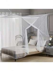 1pc Polyester Mesh Canopy Bed Cover, Portable Summer Mosquito Net, Suitable For Patio, Porch, Camping And Bedroom Decoration, Lightweight And Breathable Design, Easy To Install Mosquito Net, Summer Bedding Accessory - White - View 7