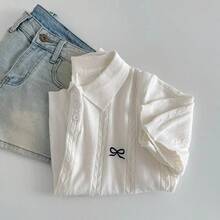 AOSSVIAO 2026 Verano Nueva Moda Coreana Camiseta Polo Delgada de Punto Manga Corta con Lazo Dulce Bordado Tops de Mujer - Gris - Ver 2