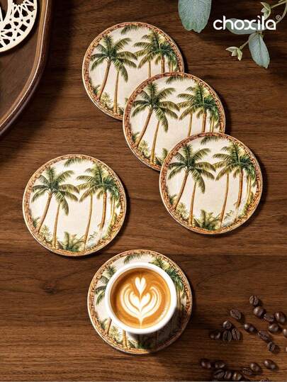choxila 4pcs Palm Tree Pattern Anti-Slip Heat Resistant Coasters, Suitable For Dining Room, Kitchen And Outdoor Camping