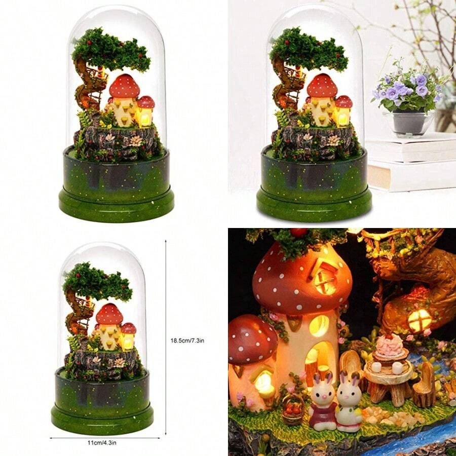 Strnek DIY Dollhouse Miniature Model Doll House with Dust Cover Rotate Music Box Garden Diary Battery Included - como en la imagen - Ver 1