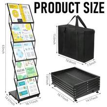 AmazingSpark - Estante de exhibición plegable de 5 niveles soporte de exhibición portátil para folletos revistas de literatura metal negro 10 bolsillos tamaño doble A4 con bolsa de transporte - como en la imagen - Ver 3
