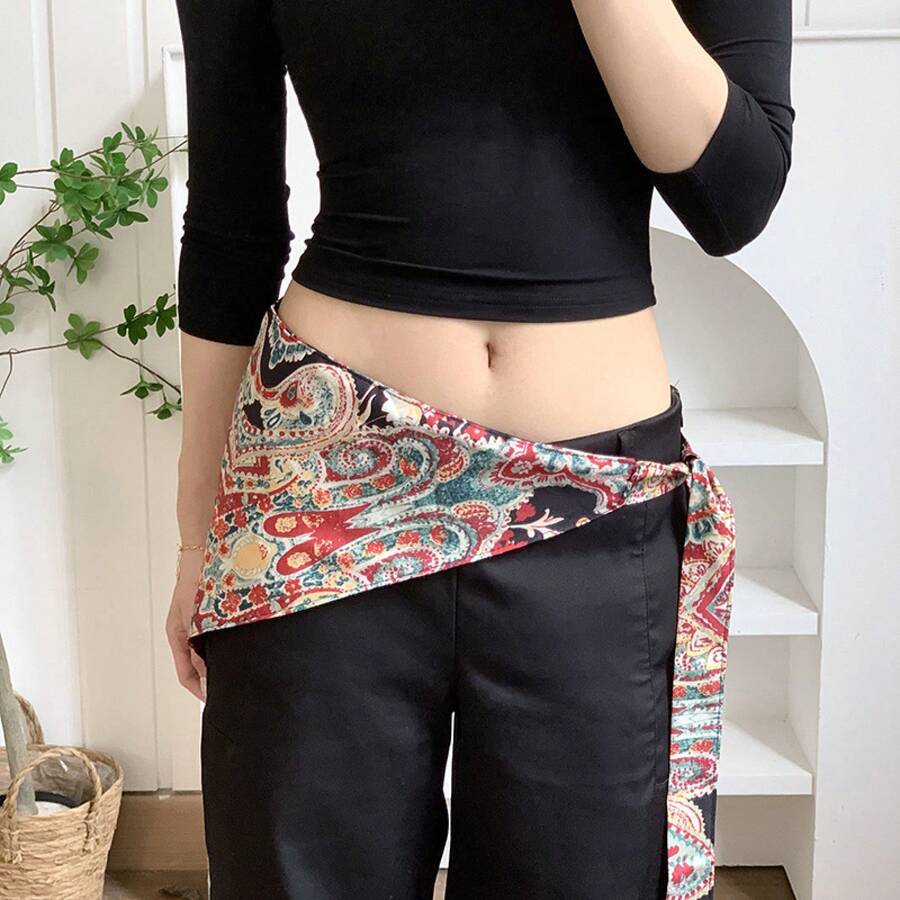 三角スカーフ、夏用ウエストベルト、重ね付けウエストバンド、ヒップカバー、カシューフラワー柄高級シルクスカーフ、ヘッドスカーフ、ヘアバンド、カスタム加工工場
