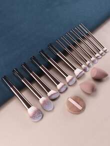 Bộ 15 cọ trang điểm chất lượng cao, bao gồm cọ phấn phủ, cọ má hồng, cọ highlight, cọ phấn mắt, cọ chuốt mi, cọ kẻ mắt, bộ dụng cụ trang điểm hoàn chỉnh. - màu nâu - Xem 3