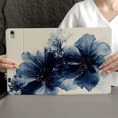 1 件装水彩蓝花印花平板电脑保护套，带笔槽，兼容 iPad Air 4/5/10 代智能保护套/Air 13(M3 2025)/Air 11(M3 2025)/11(A16 2025)，兼容 Oppo Pad、华为 MatePad、vivo Pad、荣耀 Pad 和联想小新 Pad。