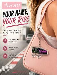 Ayotu Customized Name Racing Theme Keychain, Personalized Car Keychain, Perfect Gift For Car Enthusiasts. Can Be Used As Backpack Charm Or Wallet Accessory. Ideal Birthday Gift For Boyfriend, New Driver, Father's Day And Birthday Celebration - Multicolor - View 5