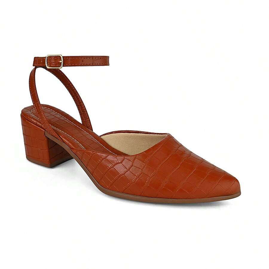 Elegant Women's Pointed Toe Pump With Buckle - Camel - View 1