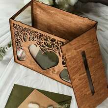 Our Warm Wedding Card Box With Acrylic Window, Wooden Gift Card Box For Wedding Decor & Reception, Vintage Brown Wooden Coin Collection Box For Wedding Decor, Baby Shower, Birthday, Graduation Party - one-size - View 4