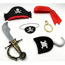 Set de 6 piezas de disfraz de pirata con diadema, sombrero, parche para el ojo y gancho - perfecto para Halloween y fiestas temáticas - Multicolor - Ver 4