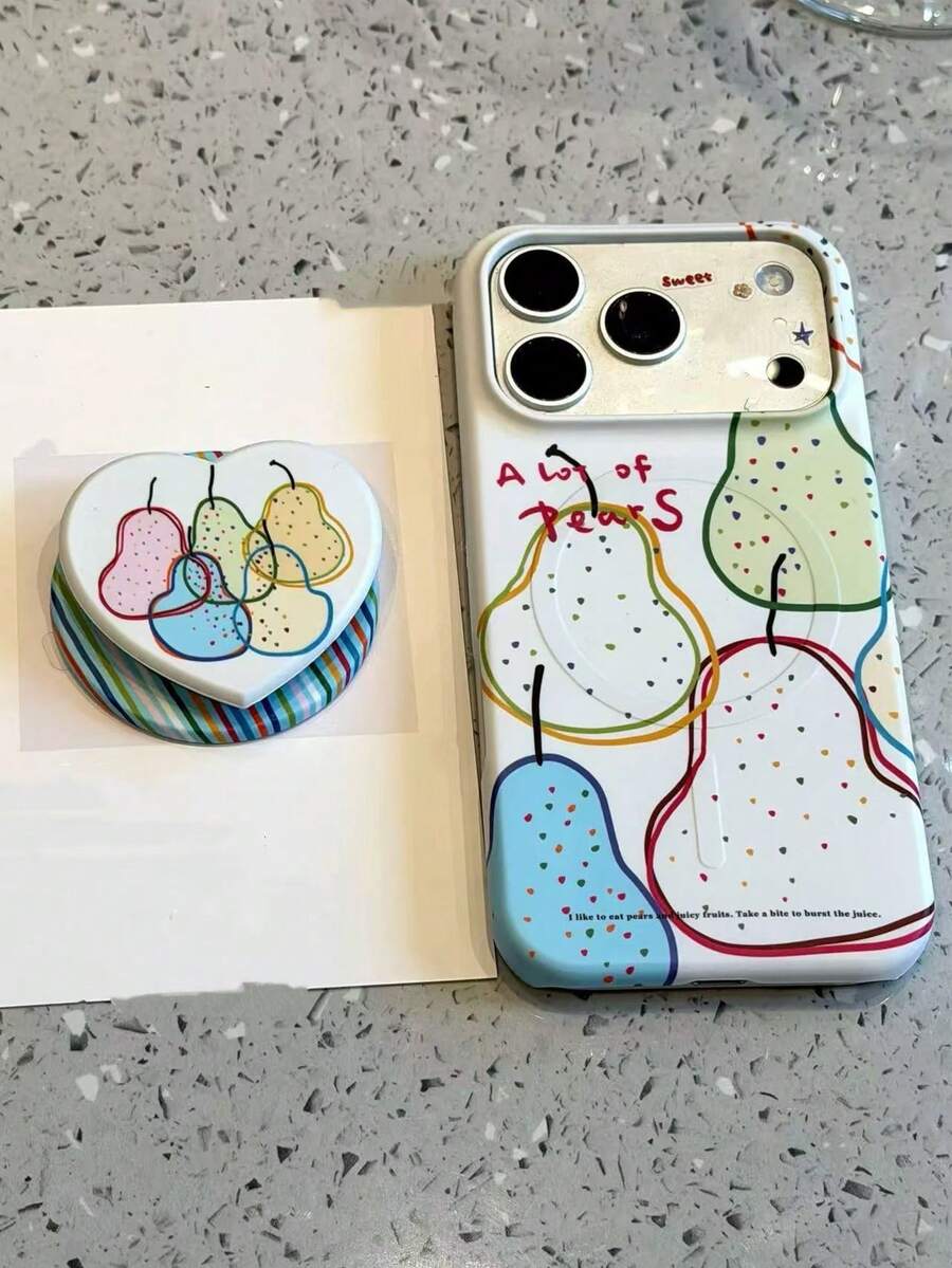 Funda protectora con soporte magnético para teléfono en estilo coreano Ins con líneas de color en forma de pera, compatible con iPhone 17, 16 Pro Max, anti-caídas - Multicolor - Ver 1