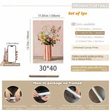 1pc Canvas Wall Art, Framed Wall Decor, Abstract Wildflower Bouquet Art, Soft Flowers In Striped Vase, Rustic Style Floral Poster, Pink Tone Farmhouse Style Artwork, Dreamy Floral Wall Art, Perfect For Bedroom, Living Room, Kids Room, Apartment, Dorm, Farmhouse Style Interior Decor - Multicolor - View 13