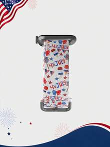 1pc Independence Day Pattern Soft Elastic Breathable Comfortable Wristband Replacement Strap Compatible With Apple Watch 38mm 40mm 41mm 45mm 44mm 42mm 46mm 49mm, Fashion Casual Multi-Color Silicone Strap For Apple Watch Ultra Series S11/S10/SE/9/8/7/6/5/4/3/2/1 Smart Watch Band Accessories Unisex - Multicolor - View 4
