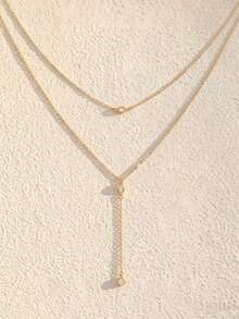 1pc Women's Sexy Rhinestone Tassel Double Layer Gold Back Chain, Elegant Charming Y-Shaped Rhinestone Double Layer Gold Long Necklace, Minimalist Style Summer Party Jewelry Gold Body Chain, Suitable For Women Wearing Tank Tops And Dresses, Perfect Gift For Best Friends - Gold - View 3