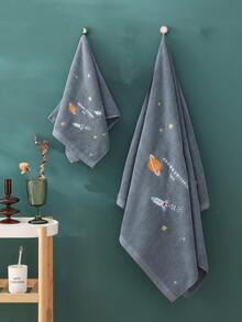 1 pieza Toalla de baño/Toalla y 2 piezas (Toalla de baño + Toalla) Diseño bordado creativo de nave espacial, toalla gruesa absorbente y suave amigable con la piel, adecuada para gimnasio, spa, natación, secado de cara y Body, juego para el hogar - Multicolor - Ver 12