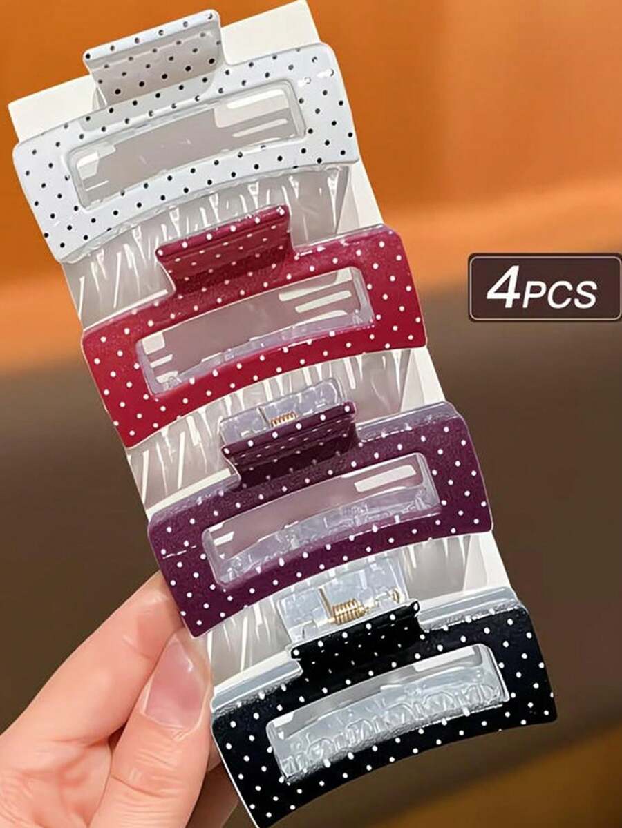 4 chiếc kẹp tóc thời trang, thiết kế duyên dáng, họa tiết chấm bi thanh lịch, hình vuông cỡ trung bình, phù hợp cho nữ giới, tuyệt vời cho ngày Valentine, du lịch, sinh nhật. - Nhiều màu - Xem 1