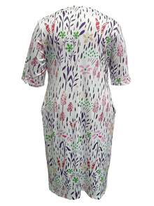 Plus Size Women's Floral Print Pocketed Bohemian Style Dress Elegant Vacation Summer - Purple - View 3