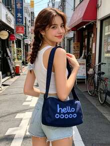 Túi đeo vai nữ in chữ "Hello" dễ thương, túi đeo chéo bằng nylon, dây đeo điều chỉnh được, thời trang hàng ngày, túi xách đi làm. - Nhiều màu - Xem 4