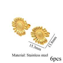 Bộ 6 chiếc khuyên tai hình hoa hướng dương bằng thép không gỉ 304 mạ vàng 18K – Nguyên liệu tự làm trang sức – Hoàn hảo cho phái nữ đeo hàng ngày. - Hoa tai - Xem 8