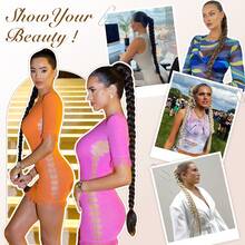 FESHFEN Braid Extensions Ponytail Extension with Scrunchie, 26 inch Long Ponytail Braided Synthetic Hair Extension Braid Hairpiece for Women Daily,Parties Wearing - Blond mit hellgoldenen Strähnen - Übersicht 7