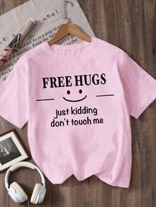 Fashionable Short-Sleeved T-Shirt With Round Neck For Girls - Pink - View 12