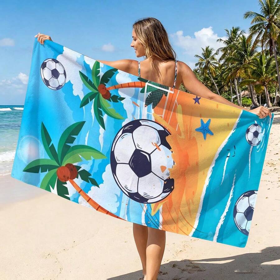 1 chiếc khăn tắm biển bằng sợi microfiber siêu mềm in hình bóng đá, nhiều kích cỡ, chăn trải biển nhẹ, thích hợp cho bơi lội, cắm trại, thể thao, bãi biển hoặc phòng tập thể dục, phụ kiện bãi biển | Khăn tắm biển hiện đại | Thảm bãi biển bền, khăn tắm biển - bóng đá bãi biển - Xem 1