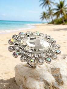 1pc Fashionable Oval Crystal Rhinestone Open Ring - 11297 Oval Large Glass - View 12