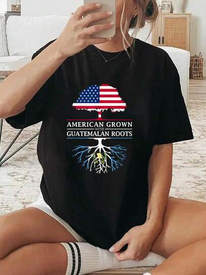 100% Cotton American Grown With Guatemalan Roots - Guatemala T-Shirt Small Women's Men's Black Short Sleeve T-Shirt Classic Fit Funny Tee Crew Neck Tee Tops