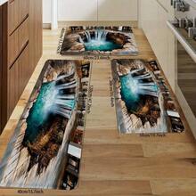 3D Waterfall Optical Illusion Doormat, Hole Cave Rock Turquoise Waterfall Floor Pattern Area Rug, Fun Realistic Nature Style Non-Slip Absorbent Washable Floor Mat For Entryway Indoor Home Decor - Multicolor - View 4