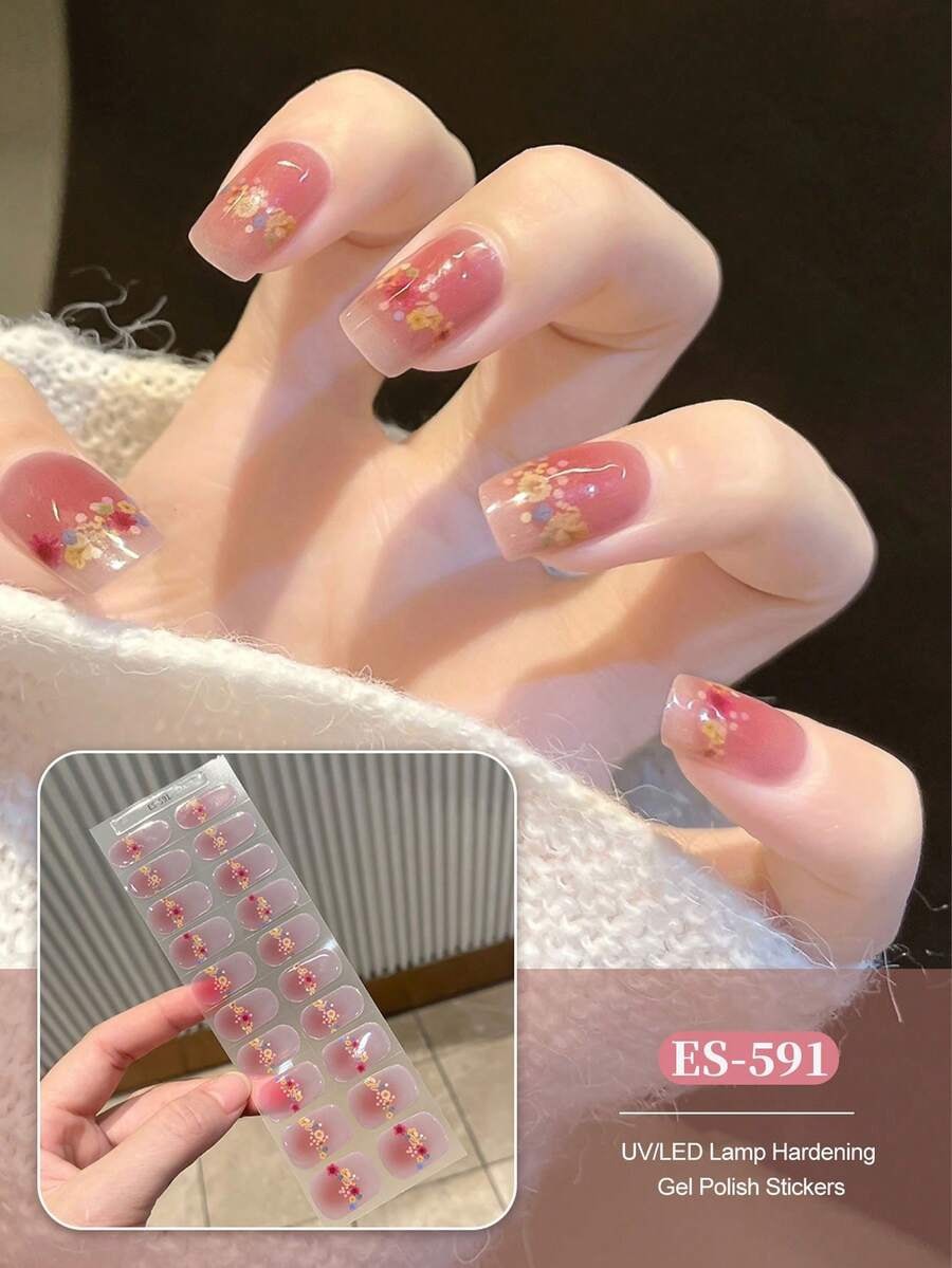 20片透明底色美甲貼紙，需UV燈固化，沙龍級長效耐用，跨境批發同款小紅書風格美甲貼，適用指尖