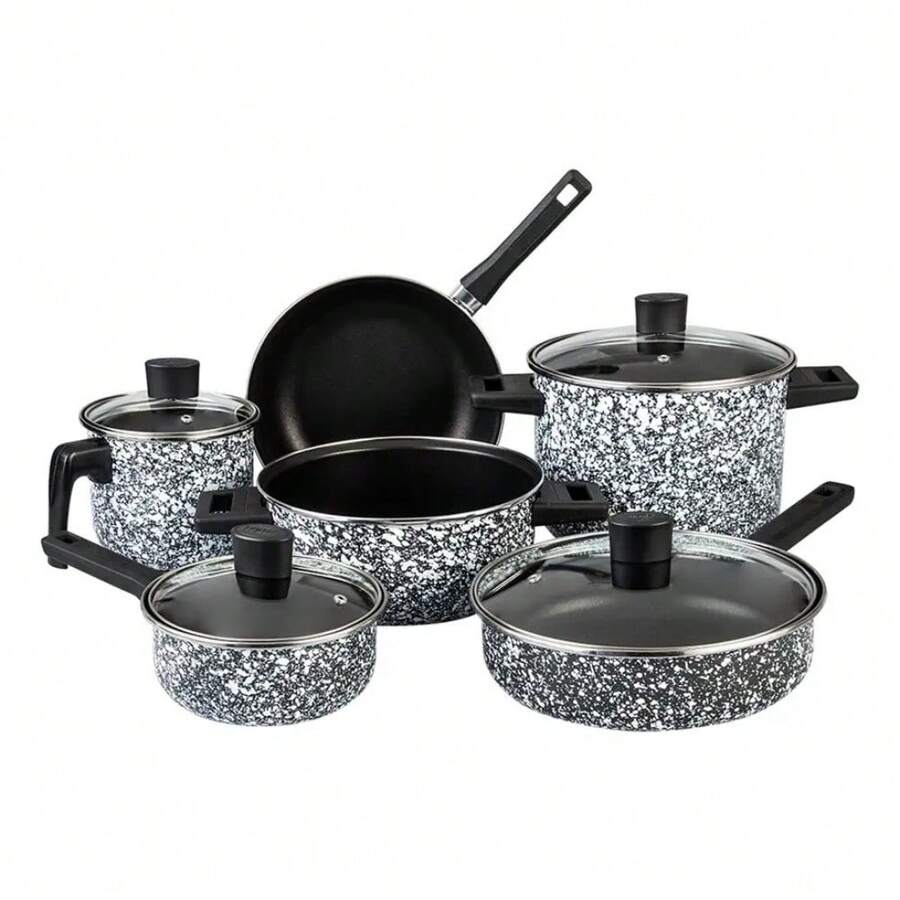 Batería De Cocina De Peltre Cinsa 10 Piezas Granito Mármol Blanco Inducción - Ver 1