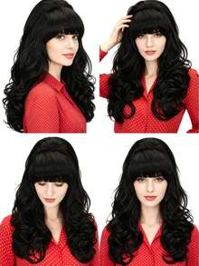 Women's Black Brown White Pink Honeycomb Wig, Long Curly Hair, Fluffy Heat-Resistant Synthetic Wig, Suitable For Women's Retro Costumes, Role-Playing Halloween Parties, Suitable For Clothing From The 1950s To The 1980s - Multicolor - View 2