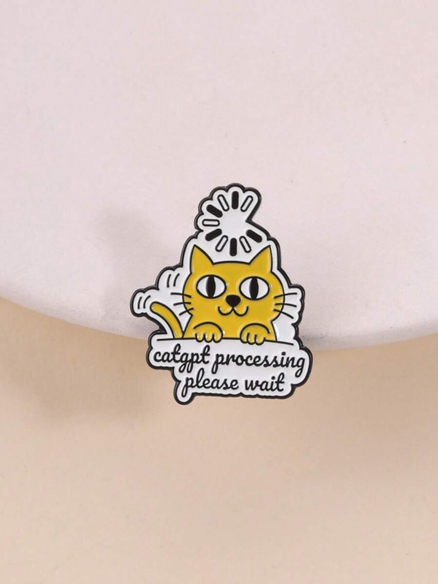 CatGPT Processing Please Wait' Enamel Cat Brooch, Funny Meme Badge