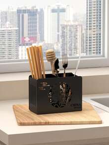 1pc 3-Compartment Cutlery Box, Large Capacity Silverware Holder, Multi-Function Utensil Rack, Cutlery Box, Forks, Spoons, Knives, Fashionable Utensil Organizer, Kitchen Storage Rack - Black - View 11